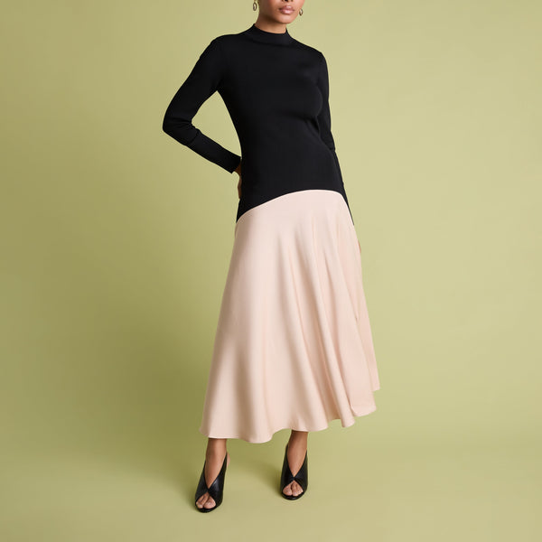 FLORERE Acacia Colour Block Mockable Midi Dress in Satin Pink & Black