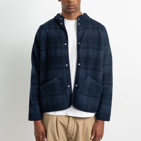 EDMMOND STUDIOS Atelier Check Wool Mix Jacket in Plain Navy