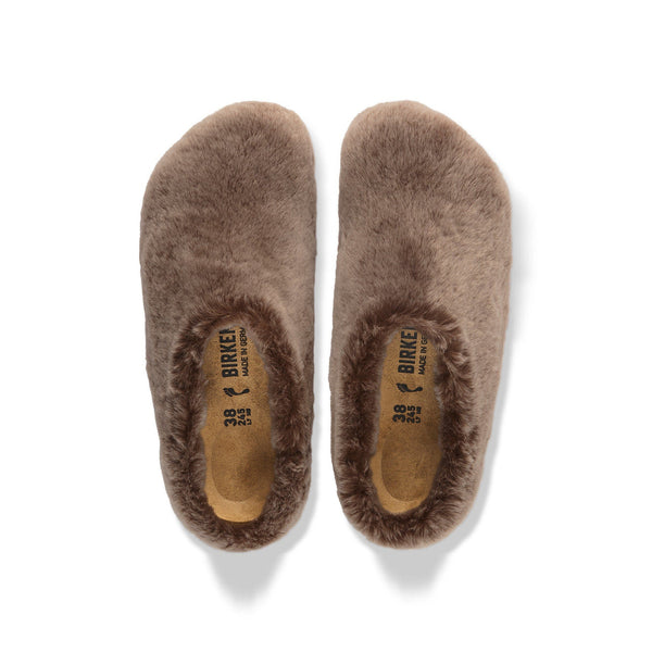 BIRKENSTOCK Amsterdam Wrapped Shearling Fur Slippers in Grey Taupe