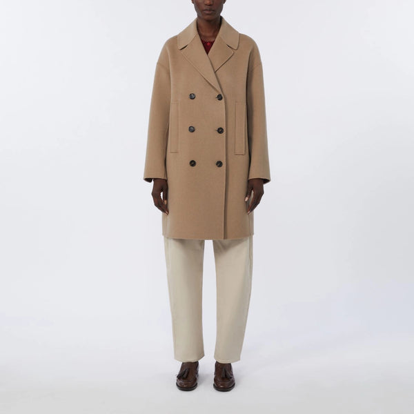 S MAX MARA SMMEsturia Wool Broadcloth Midi Coat in Beige