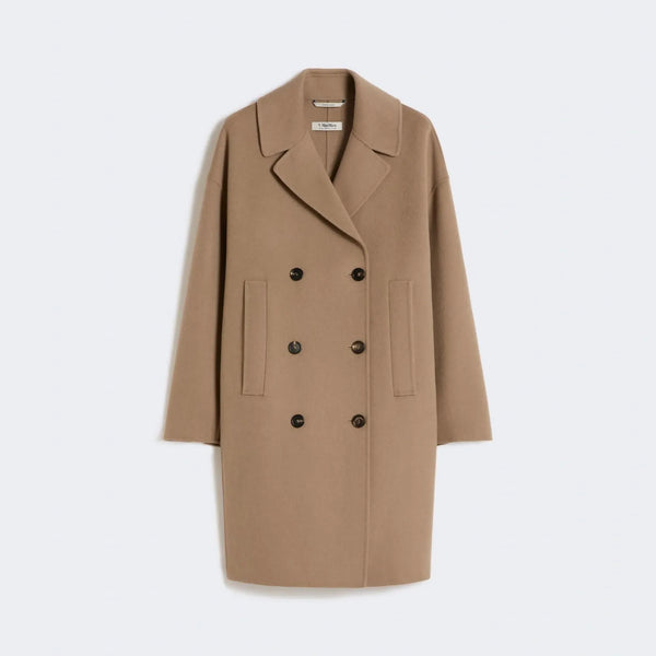 S MAX MARA SMMEsturia Wool Broadcloth Midi Coat in Beige