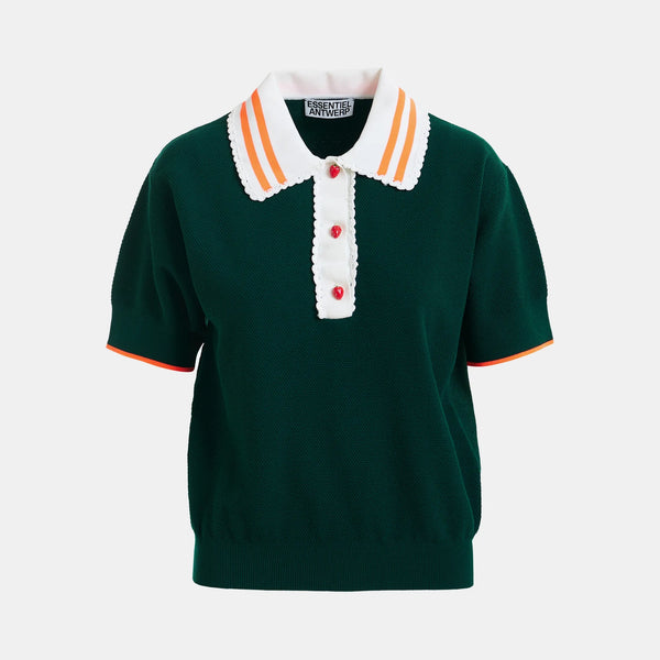 ESSENTIEL ANTWERP Kontrast Knitted Polo in Bottle Green