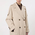 S MAX MARA MTCOro Long Double-Breasted Oversized Trench Coat in Water-Repellent Cotton in Beige