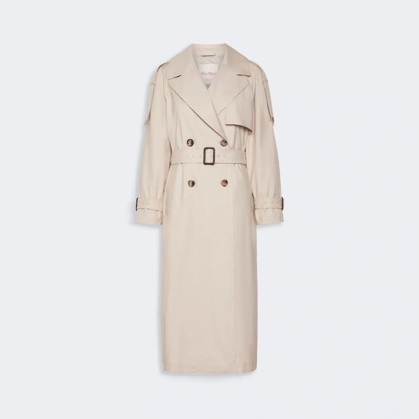 S MAX MARA MTCOro Long Double-Breasted Oversized Trench Coat in Water-Repellent Cotton in Beige