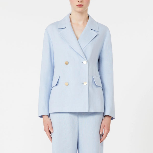 S MAX MARA SMMAvenue Double-breasted Linen Jacket in Light Blue