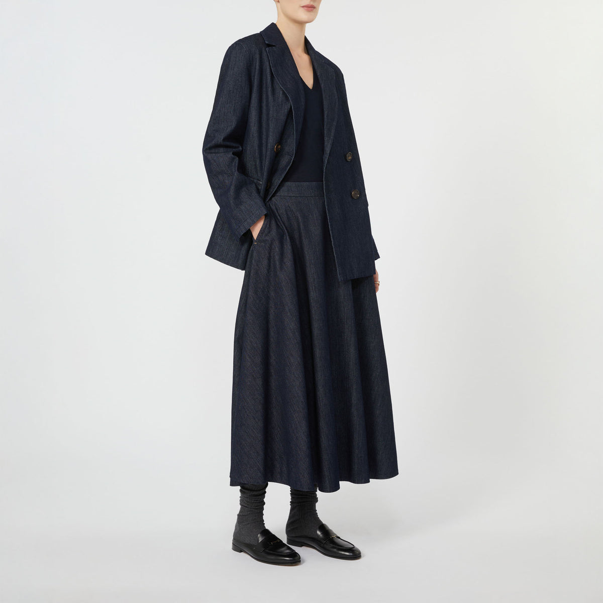 S MAX MARA Sara Double-Breasted Denim Blazer in Ultramarine