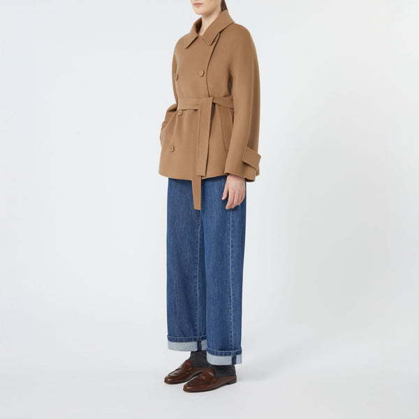 S MAX MARA Louis Short Double-Faced Wool Trench Coat in Camel