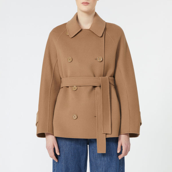 S MAX MARA Louis Short Double-Faced Wool Trench Coat in Camel