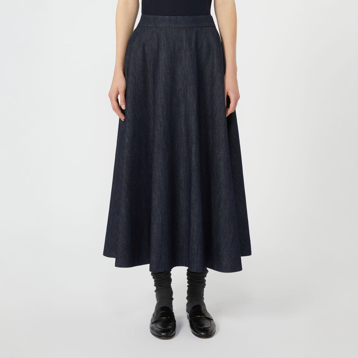 S MAX MARA Cecile Flared Denim Skirt in Ultramarine