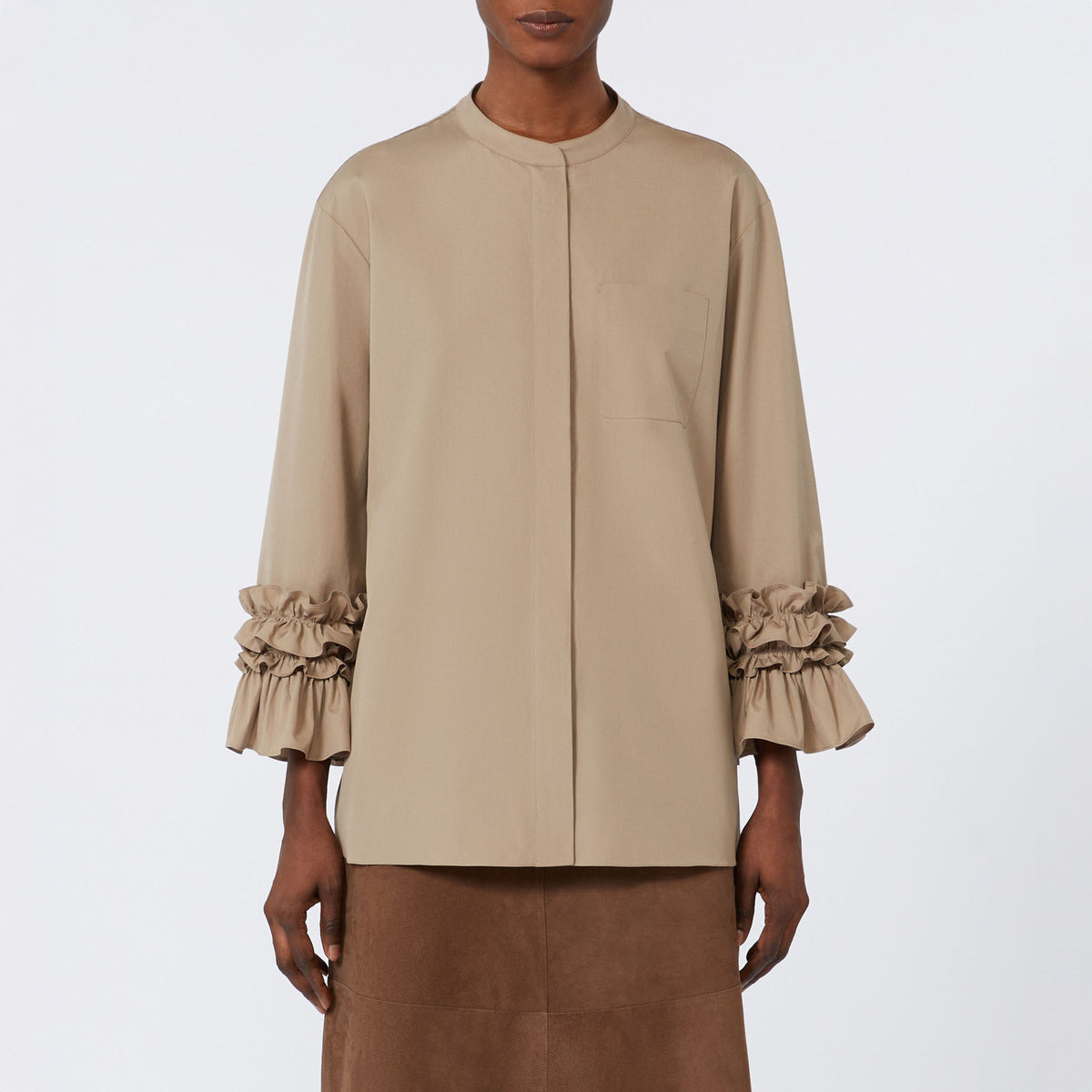 S MAX MARA Favola Flared Washed Poplin Shirt in Turtledove