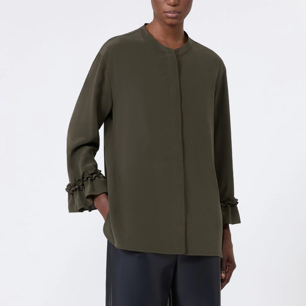 S MAX MARA SMMFiabe Silk Crepe de Chine Shirt in Khaki