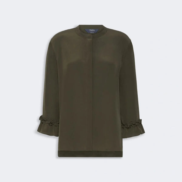 S MAX MARA SMMFiabe Silk Crepe de Chine Shirt in Khaki