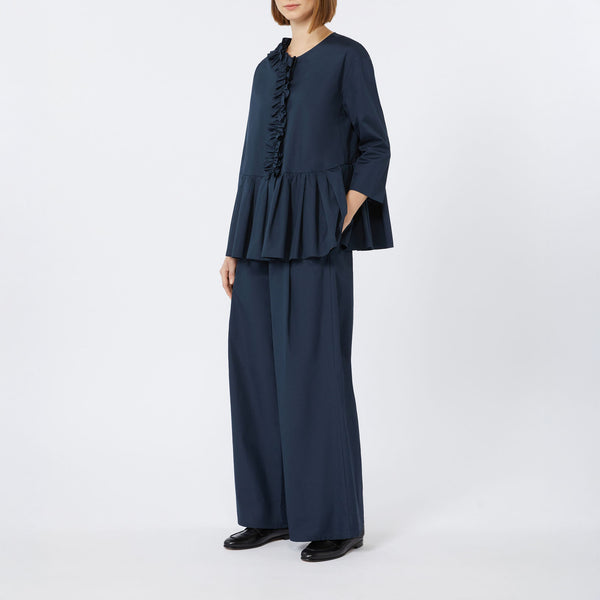 S MAX MARA Musa Flounce-Detail Washed Cotton Shirt in Ultramarine