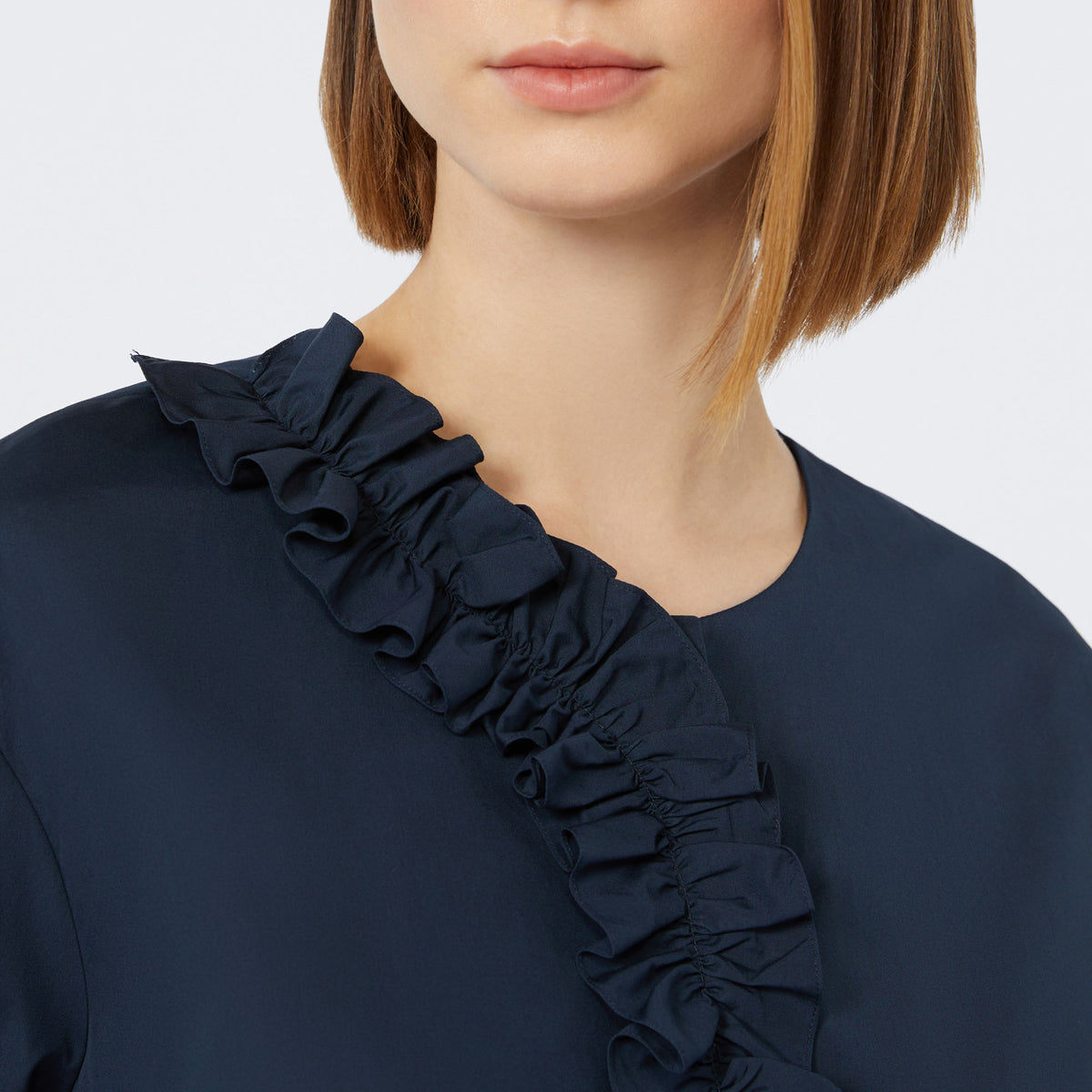 S MAX MARA Musa Flounce-Detail Washed Cotton Shirt in Ultramarine