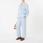 S MAX MARA SMMAmedea Linen Basketweave Trousers in Light Blue