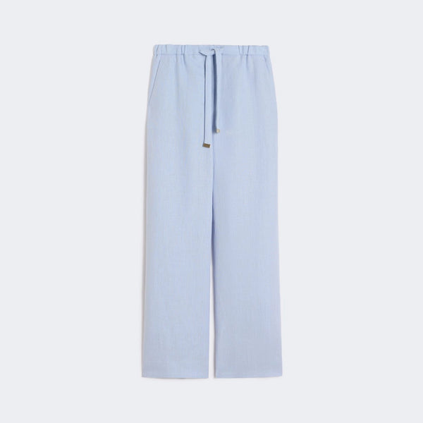S MAX MARA SMMAmedea Linen Basketweave Trousers in Light Blue