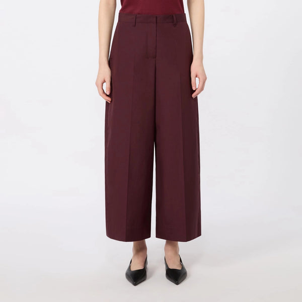 S MAX MARA SMMEpoca Cotton Poplin Wide Leg Cropped Trousers in Dark Red