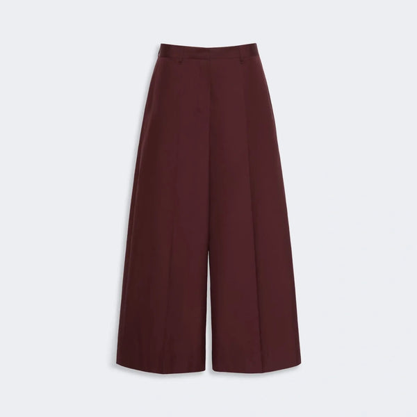 S MAX MARA SMMEpoca Cotton Poplin Wide Leg Cropped Trousers in Dark Red