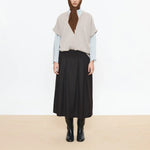 BEATRIZ FUREST College Pleated Wool Midi Skirt in Dark Brown