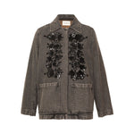 V DE VINSTER Emile Embellished Denim Jacket in Anthracite