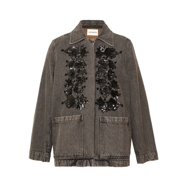 V DE VINSTER Emile Embellished Denim Jacket in Anthracite