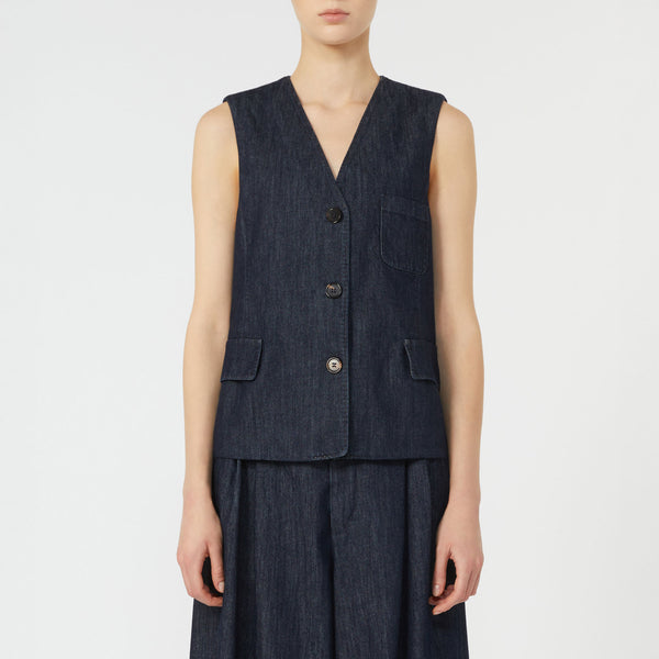 S MAX MARA Cinzia Single-Breasted Denim Gilet in Ultramarine
