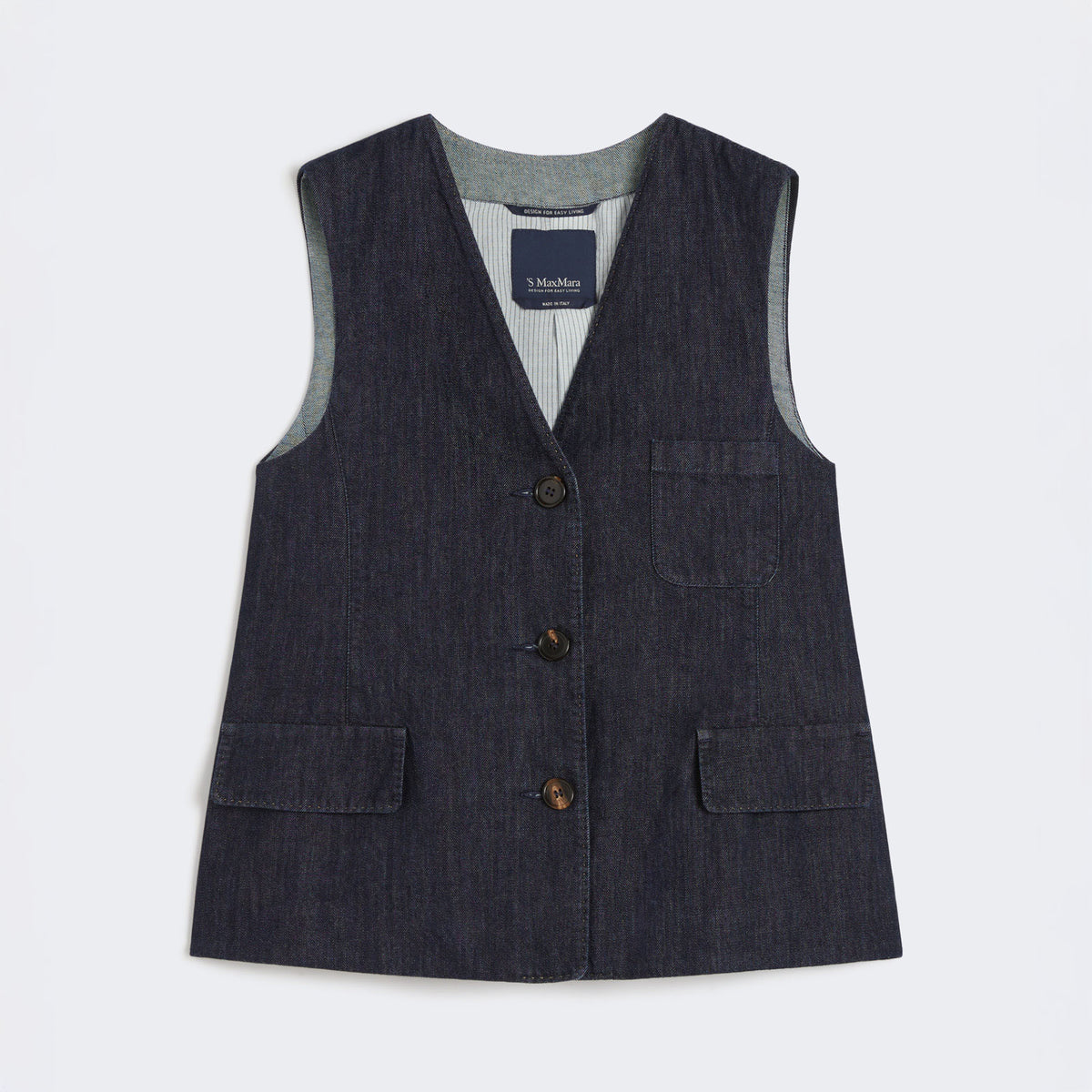 S MAX MARA Cinzia Single-Breasted Denim Gilet in Ultramarine