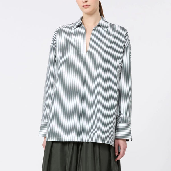 S MAX MARA SMMCristel Cotton Poplin Stripe Blouse in Dark Green