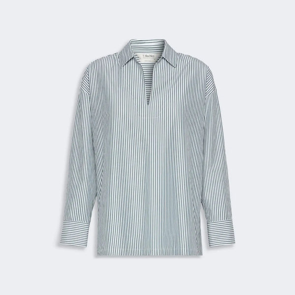 S MAX MARA SMMCristel Cotton Poplin Stripe Blouse in Dark Green