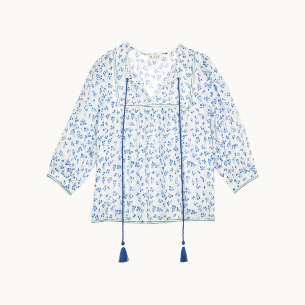 M.A.B.E Edie Print Longsleeve Top in Blue
