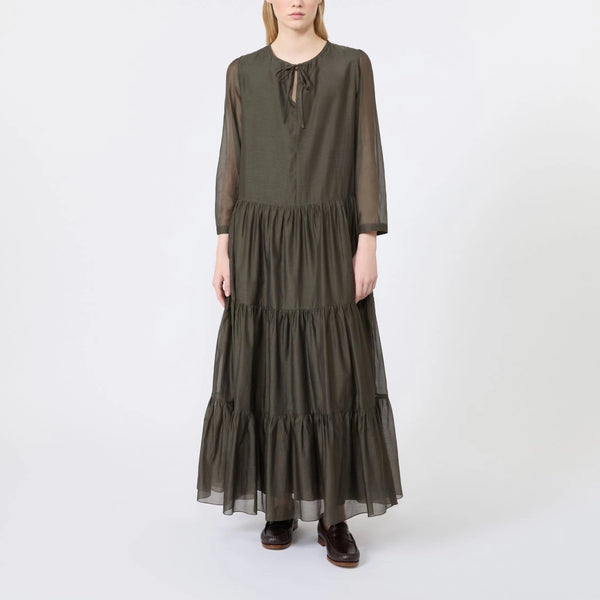 S MAX MARA SMMSarah Cotton & Silk Voile Maxi Dress in Khaki