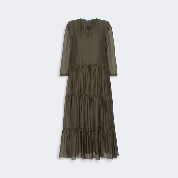 S MAX MARA SMMSarah Cotton & Silk Voile Maxi Dress in Khaki
