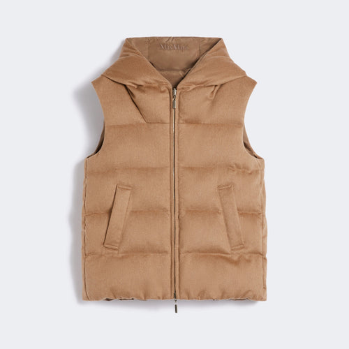 S MAX MARA Delfy Sleeveless Puffer Jacket in Camel