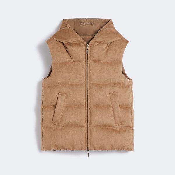 S MAX MARA Delfy Sleeveless Puffer Jacket in Camel
