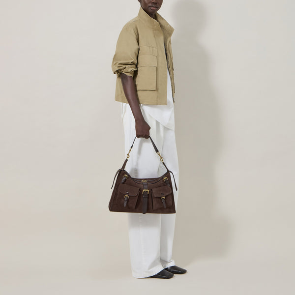 MULBERRY Roxanne Shoulder Suede Handbag in Chocolate