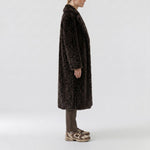 OUI Leopard Print Faux Fur Long Coat in Dark Brown/Grey-Black