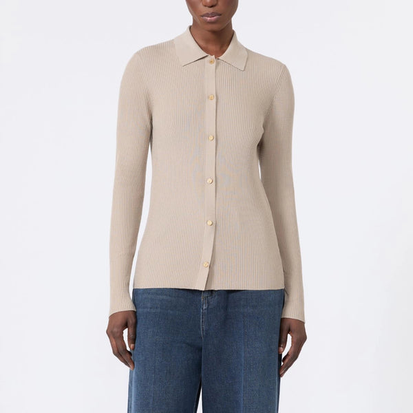 S MAX MARA SMMLimone Woolen Yarn Fitted Cardigan in Beige
