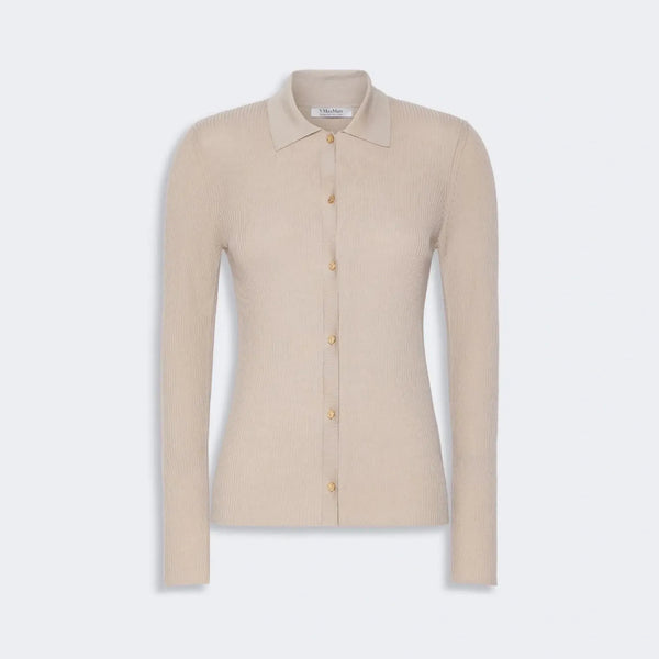 S MAX MARA SMMLimone Woolen Yarn Fitted Cardigan in Beige