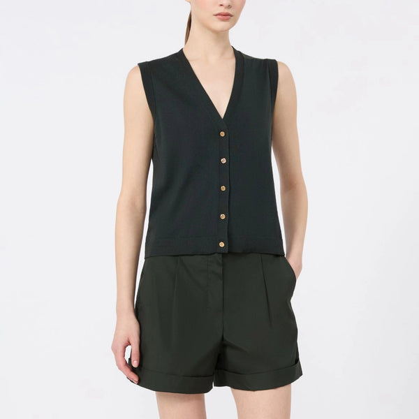 S MAX MARA SMMSaggio Cotton & Silk Cashmere Yarn Gilet in Green