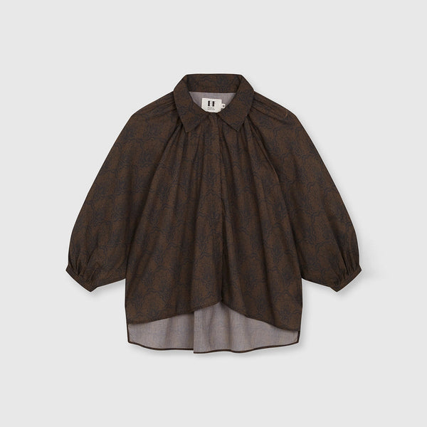 BEATRIZ FUREST Raya Paisley Voile Shirt in Dark Brown/Leather