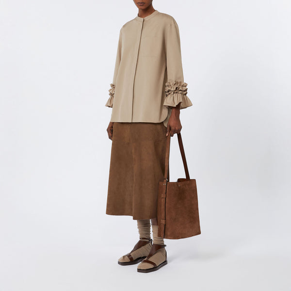 S MAX MARA Cipria Flared Suede Skirt in Dark Brown