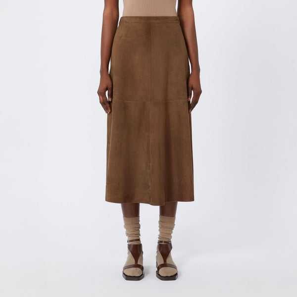 S MAX MARA Cipria Flared Suede Skirt in Dark Brown