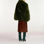 ESSENTIEL ANTWERP Kastanje Faux Fur Coat in Forest Green