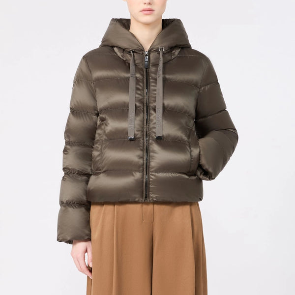 S MAX MARA MTCOceano Short Water-Repellent Plain Weave Fabric Puffer Jacket in Dark Green