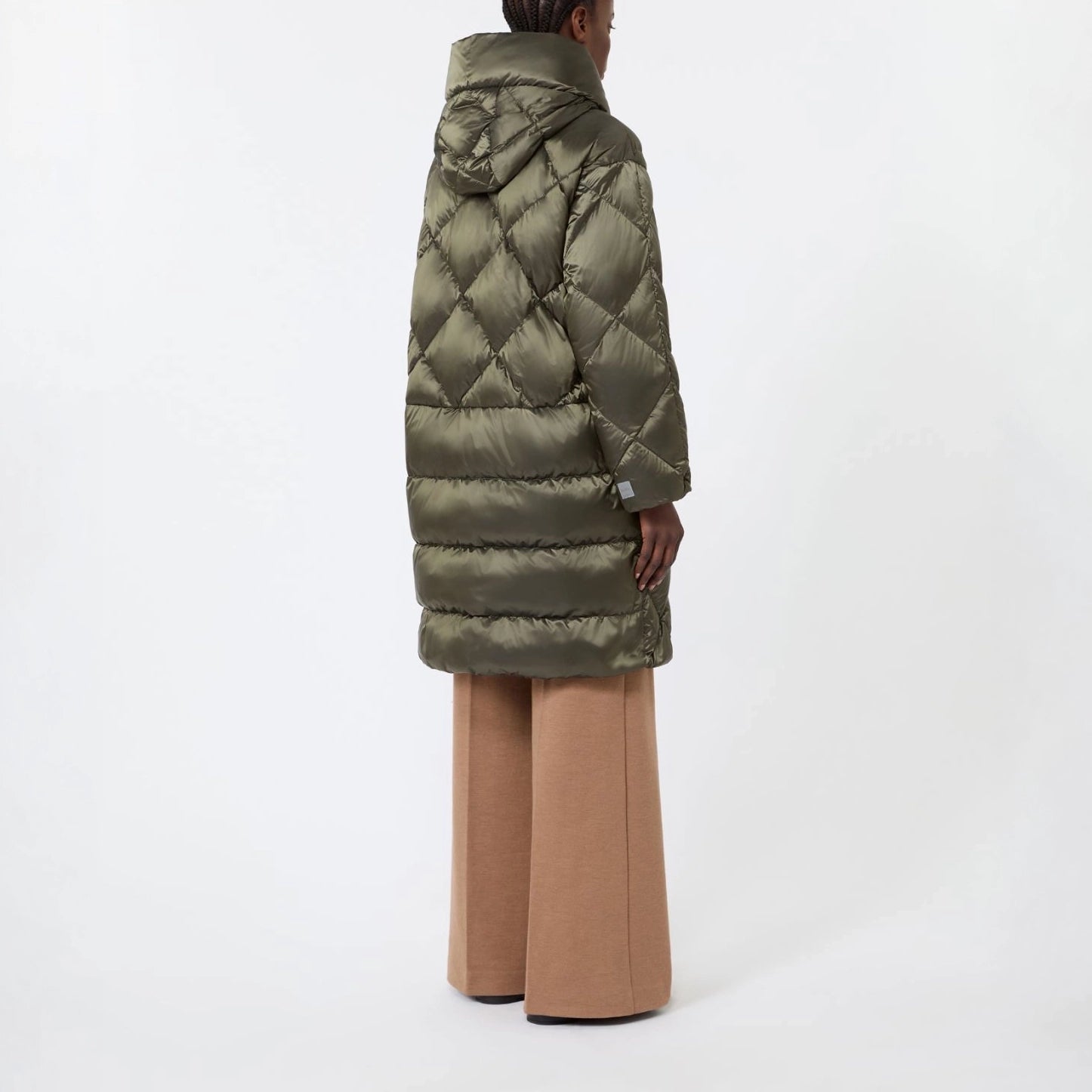 S MAX MARA MTCTrefe Midi Puffer Jacket with Hood in Water-Repellent Fabric in Dark Green