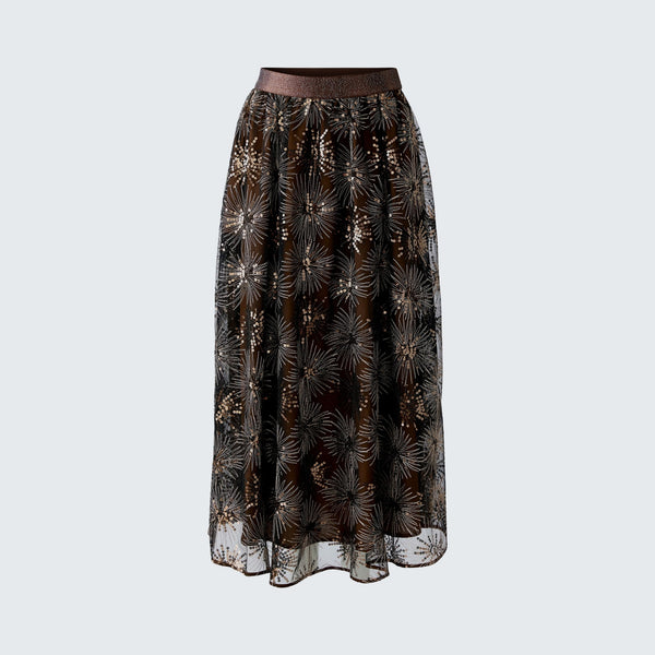 OUI Sequin Embroidered Skirt in Black/Brown