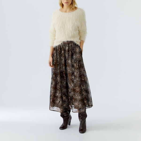 OUI Sequin Embroidered Skirt in Black/Brown