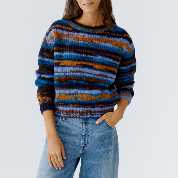 OUI Gradient Wool Jumper in Dark Blue Camel
