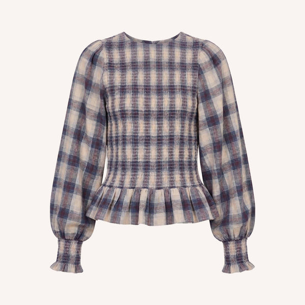 BY-BAR Yena Frill Hem Blouse in Tokyo Check