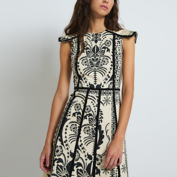 SOPHIE + LUCIE Christian Embroidered Dress in Cream/Black